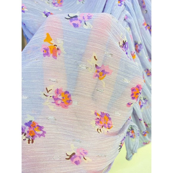 ZARA Purple Floral Ruched Long Sleeve Sheer Round Neck Invisible Back Zip XL - Picture 5 of 7